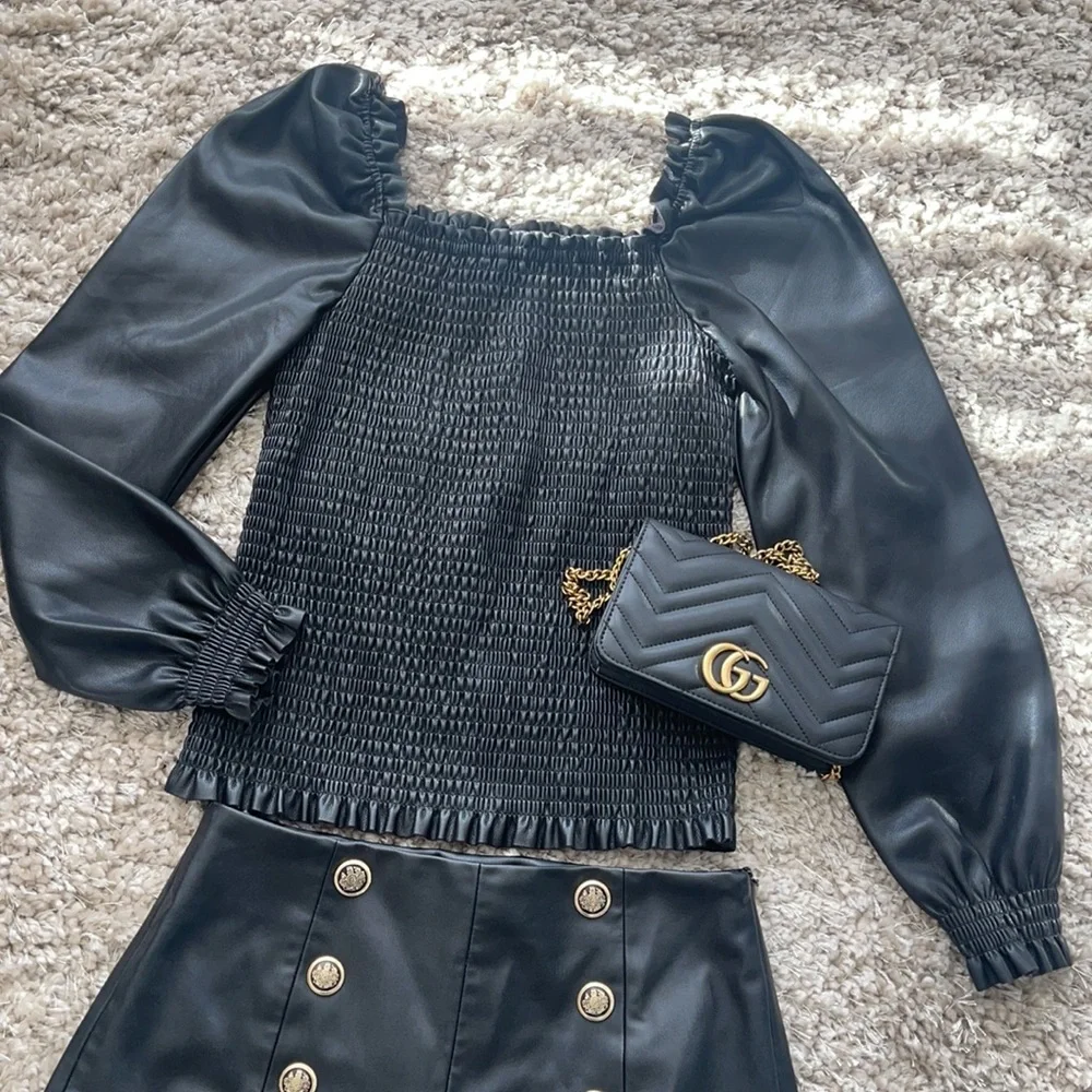 Andrew Marc New York Leather Blouse - Picture 3 of 6